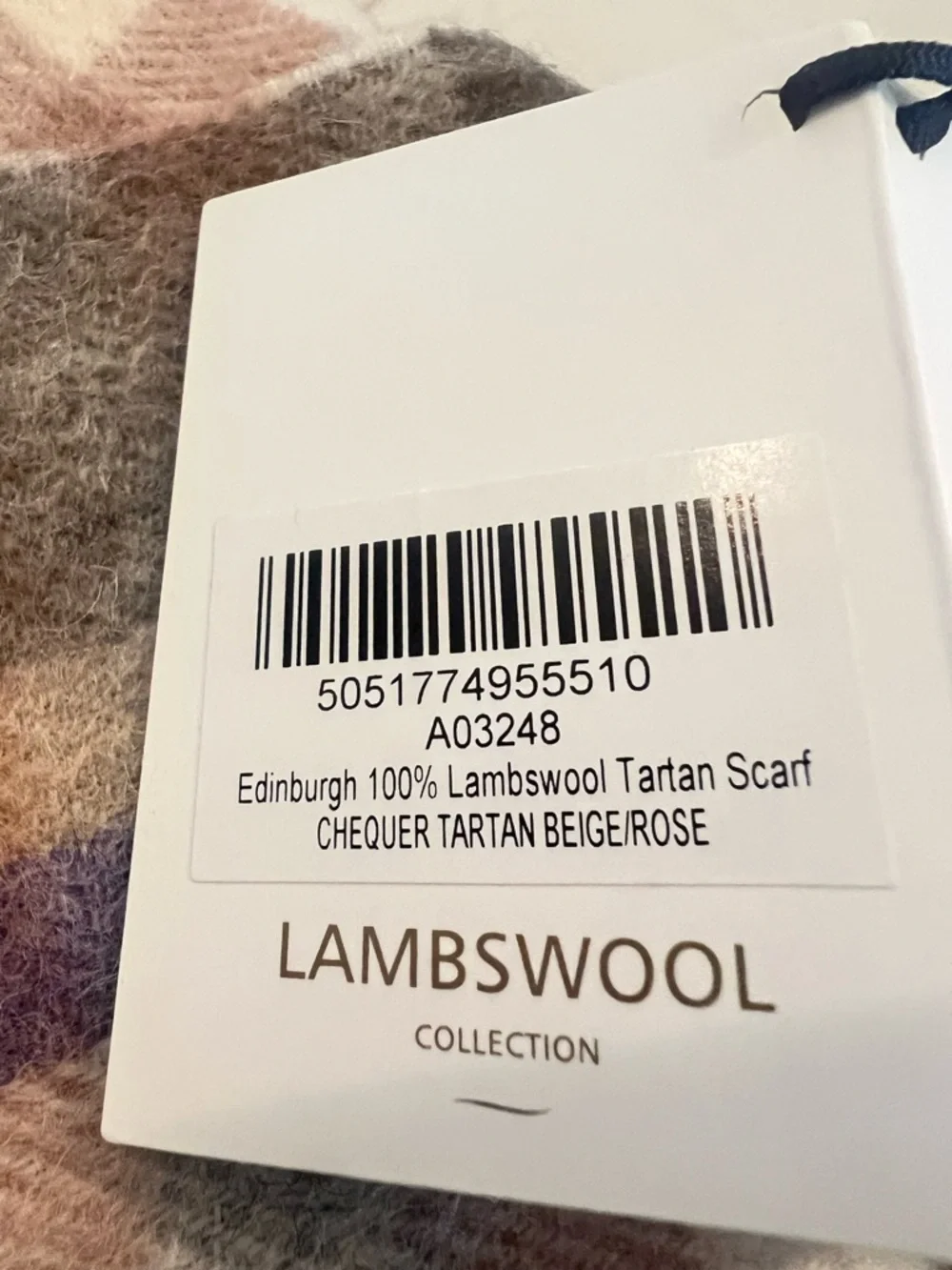 NEW Edinburgh 100% Lambswool Chequer Tartan Scarf Beige Rose Lavender Fringe
